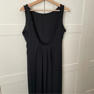 Laundry by Shelli Segal Maxi Gown Black 10 Low Back Bead Trim Simple Sleek